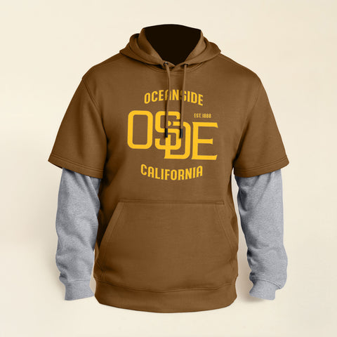 Brown, Gray and Gold Layered Fleece Hoodie