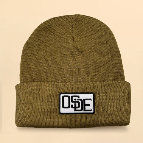 Fine Knit Beanie - Brown with Embroidered Patch