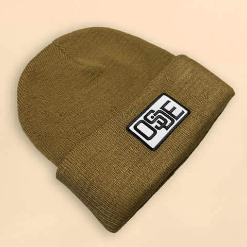 Fine Knit Beanie - Brown with Embroidered Patch