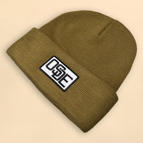 Fine Knit Beanie - Brown with Embroidered Patch