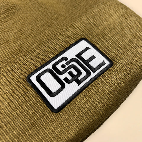 Fine Knit Beanie - Brown with Embroidered Patch