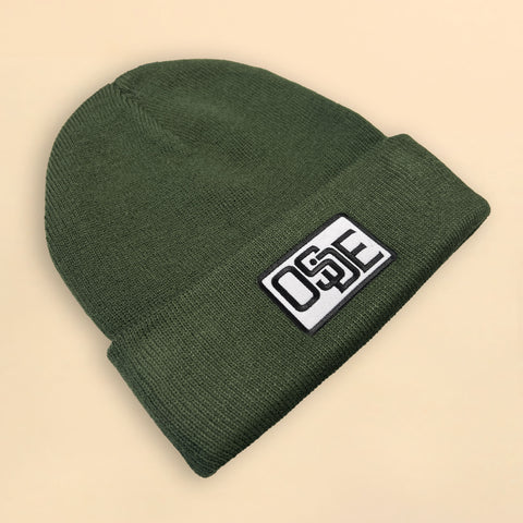 Fine Knit Beanie - Green with Embroidered Patch
