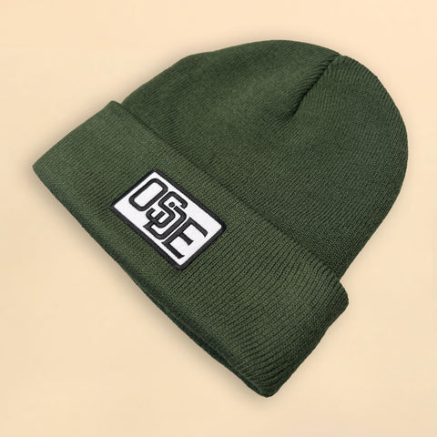 Fine Knit Beanie - Green with Embroidered Patch