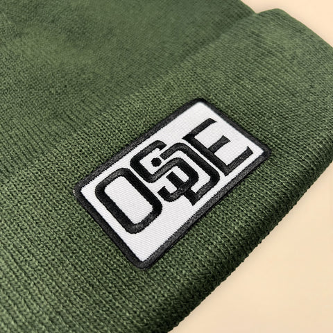 Fine Knit Beanie - Green with Embroidered Patch