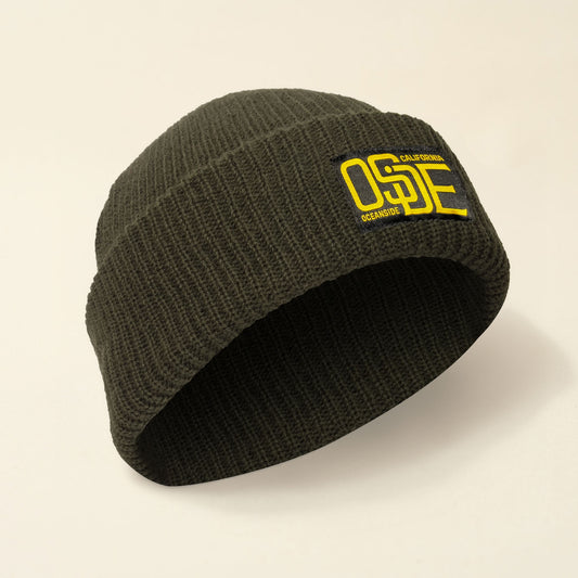 Soft Green Beanie with Woven Patch