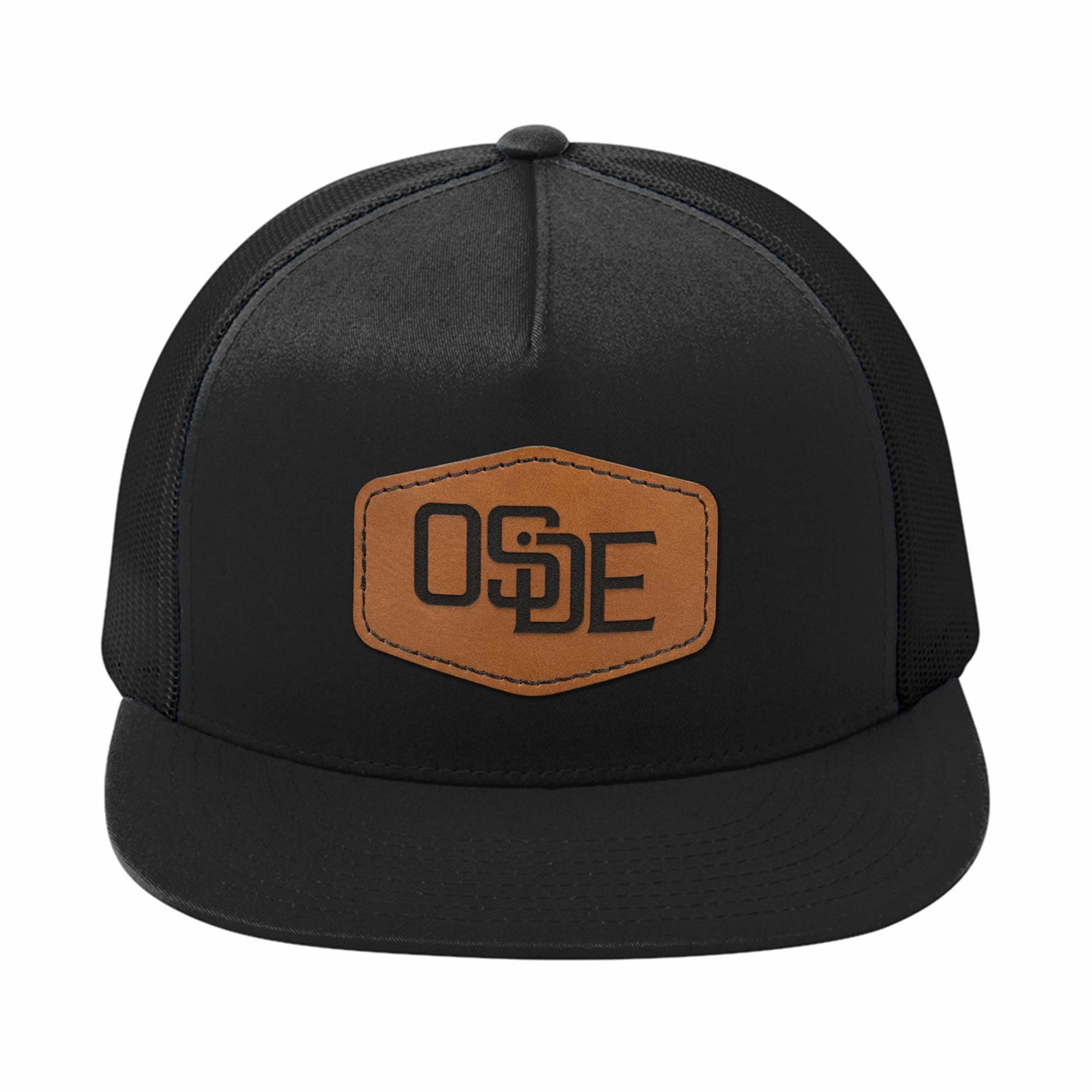 Oside OG Black Trucker Hat - Leatherette Hexagon Patch