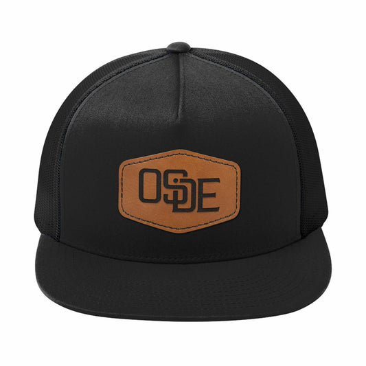 Oside OG Black Trucker Hat - Leatherette Hexagon Patch