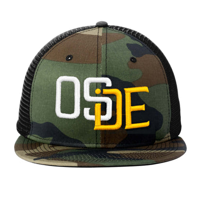 Oside SD New Era® Snapback Trucker Cap - Camo, White and Gold