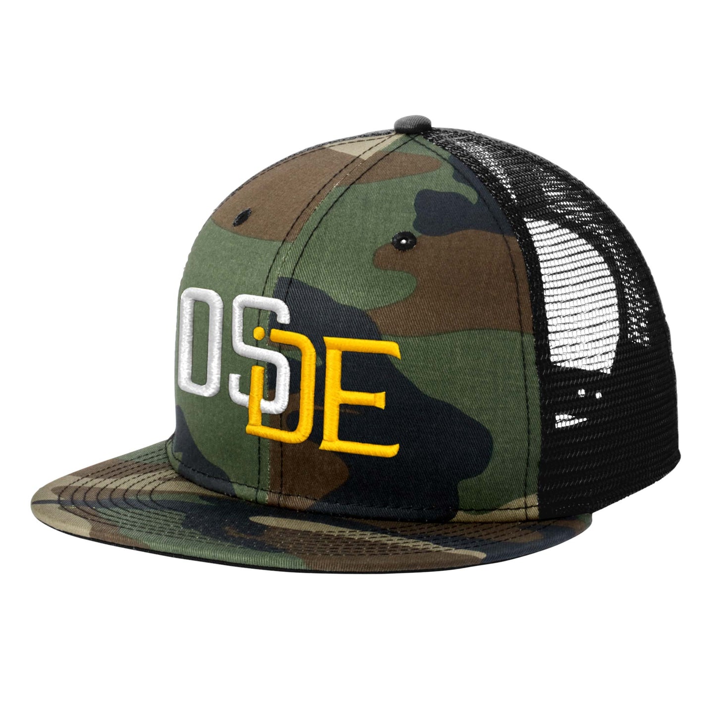 Oside SD New Era® Snapback Trucker Cap - Camo, White and Gold