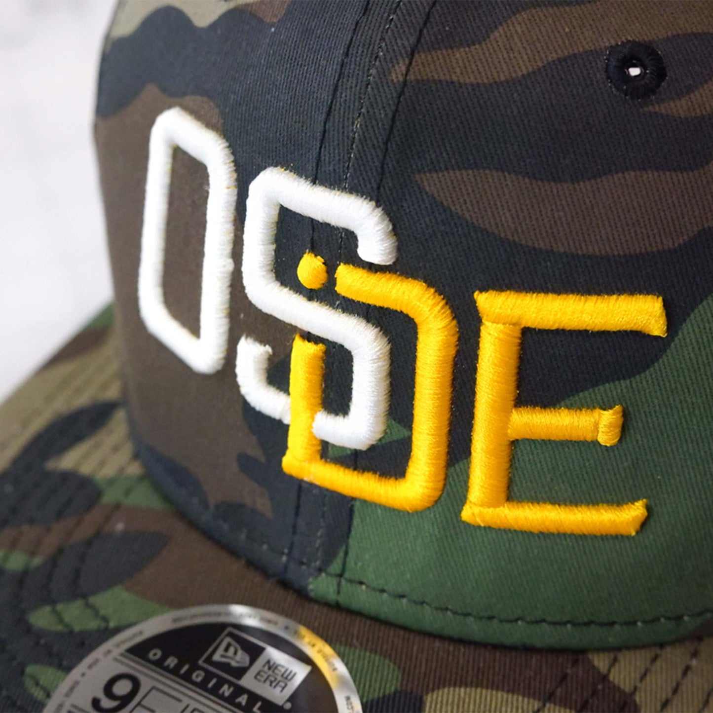 Oside SD New Era® Snapback Trucker Cap - Camo, White and Gold