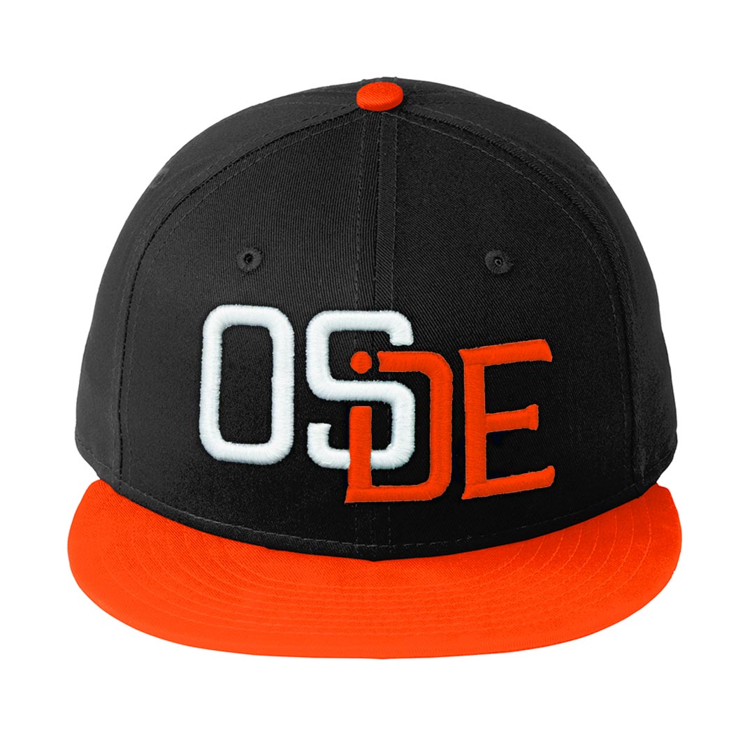 Oside SD New Era® Snapback Cap - Black with Orange Bill, White and Orange