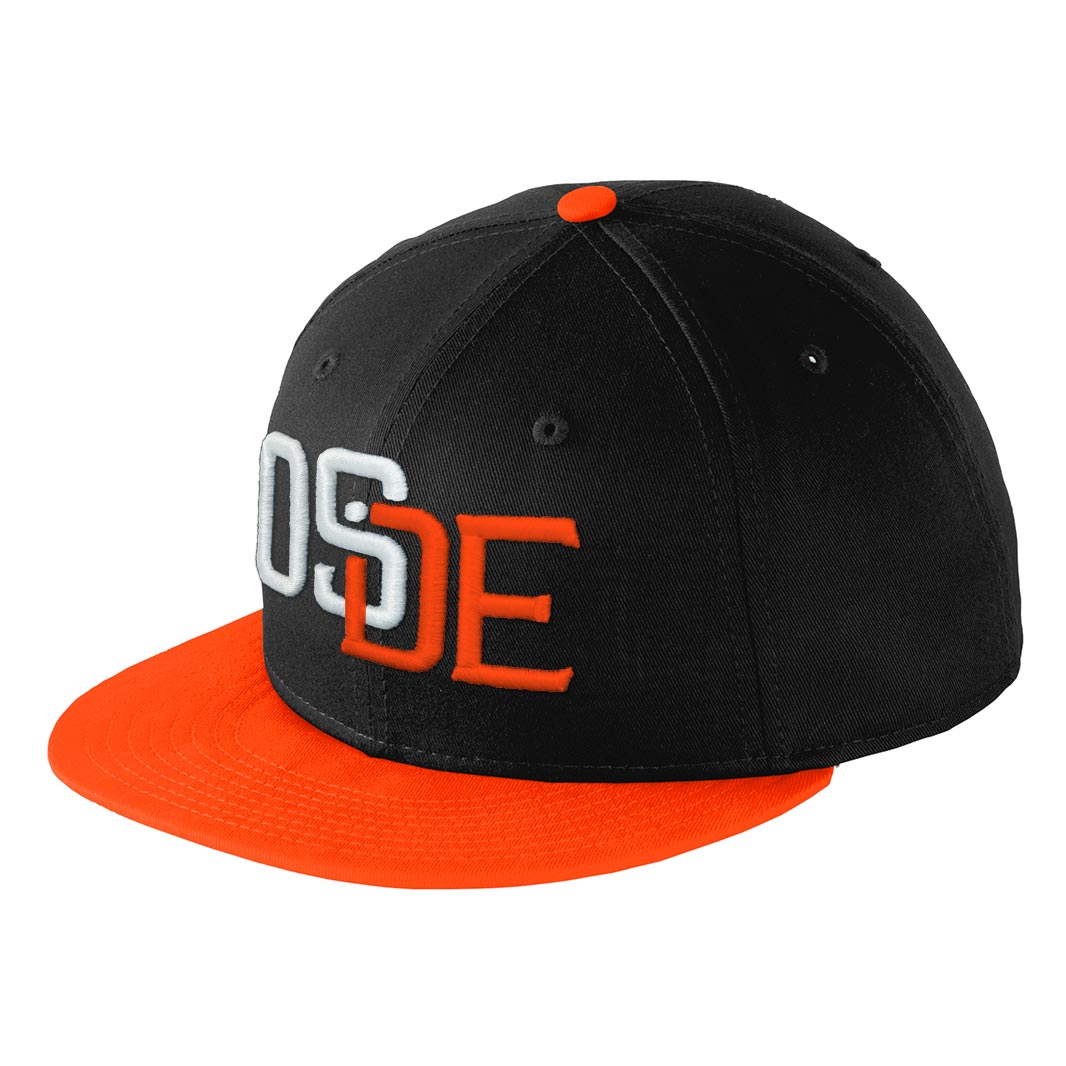 Oside SD New Era® Snapback Cap - Black with Orange Bill, White and Orange