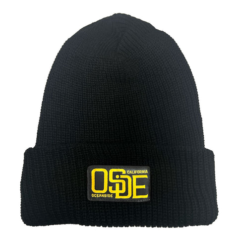 Soft Black Beanie with Woven Patch