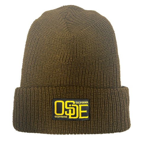 Soft Tan Beanie with Woven Patch