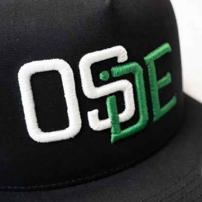 Oside SD Classic Trucker Hat - Black and White Mesh, White and Green