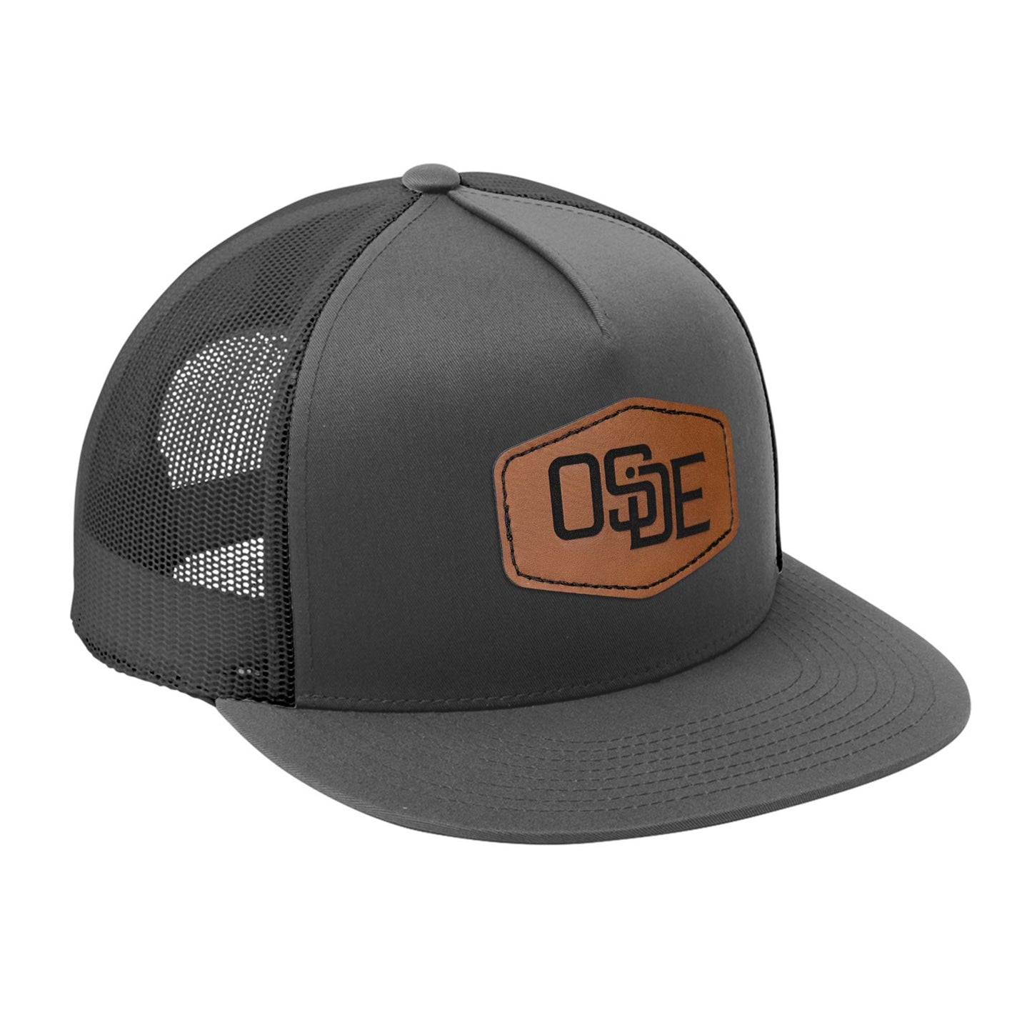 Oside OG Gray Trucker Hat - Leatherette Hexagon Patch